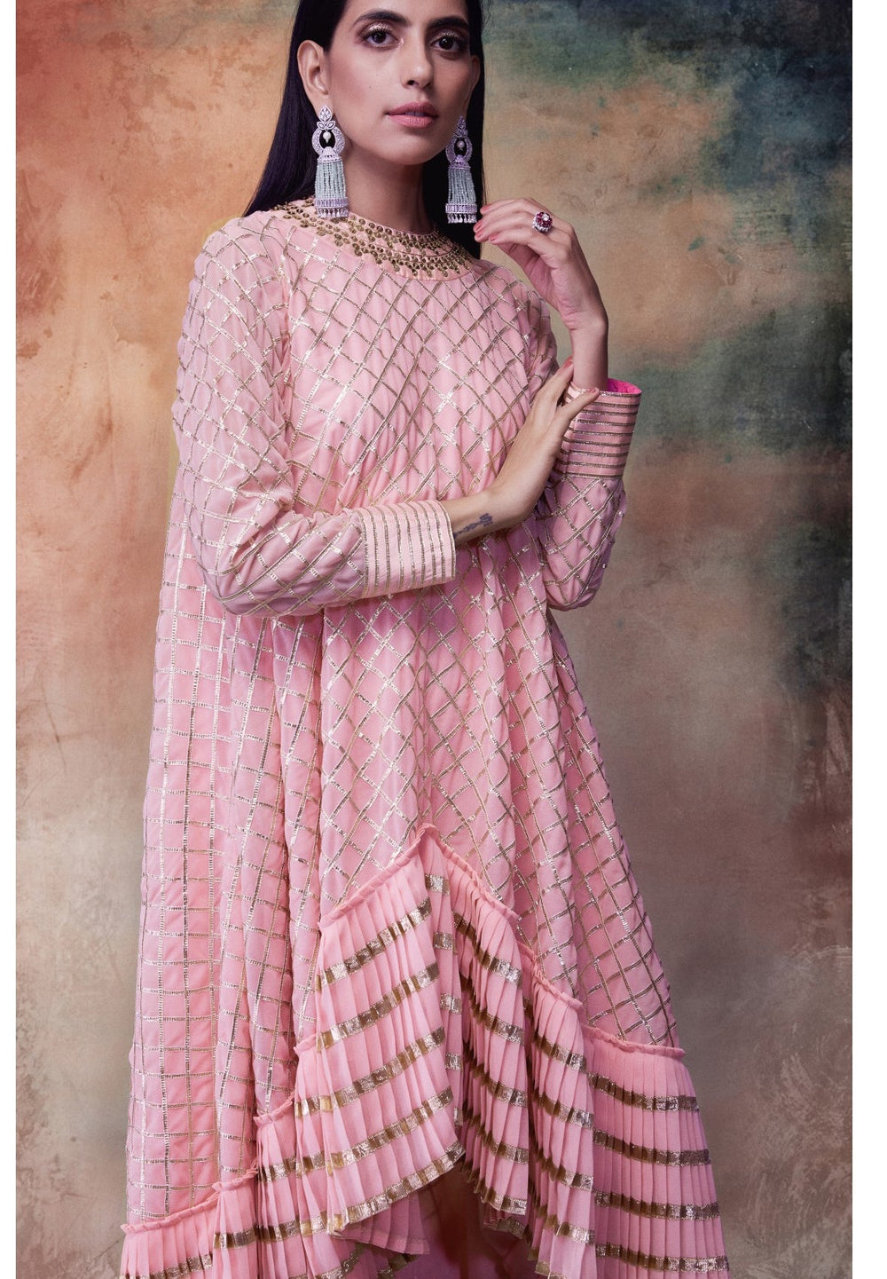 Peach Gota Kurta Dhoti Set Vvani by Vani Vats - Fabilicious Fashion