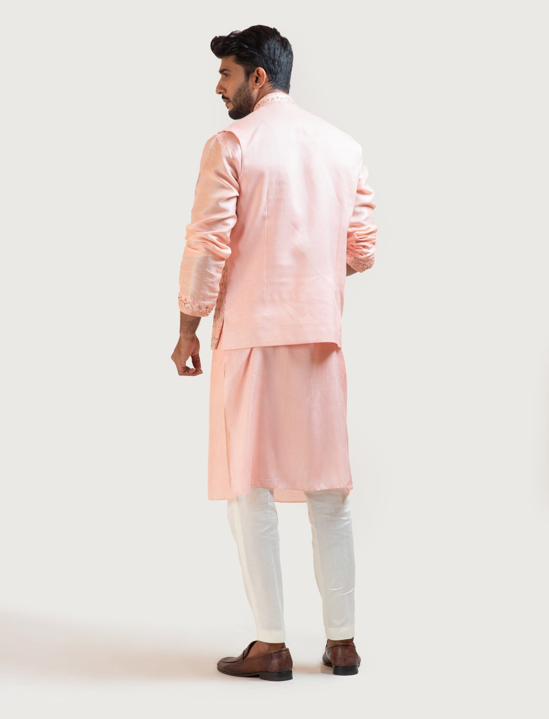 Peach Hand Embroidered Kurta Set with a Jacket Smriti - Fabilicious Fashion