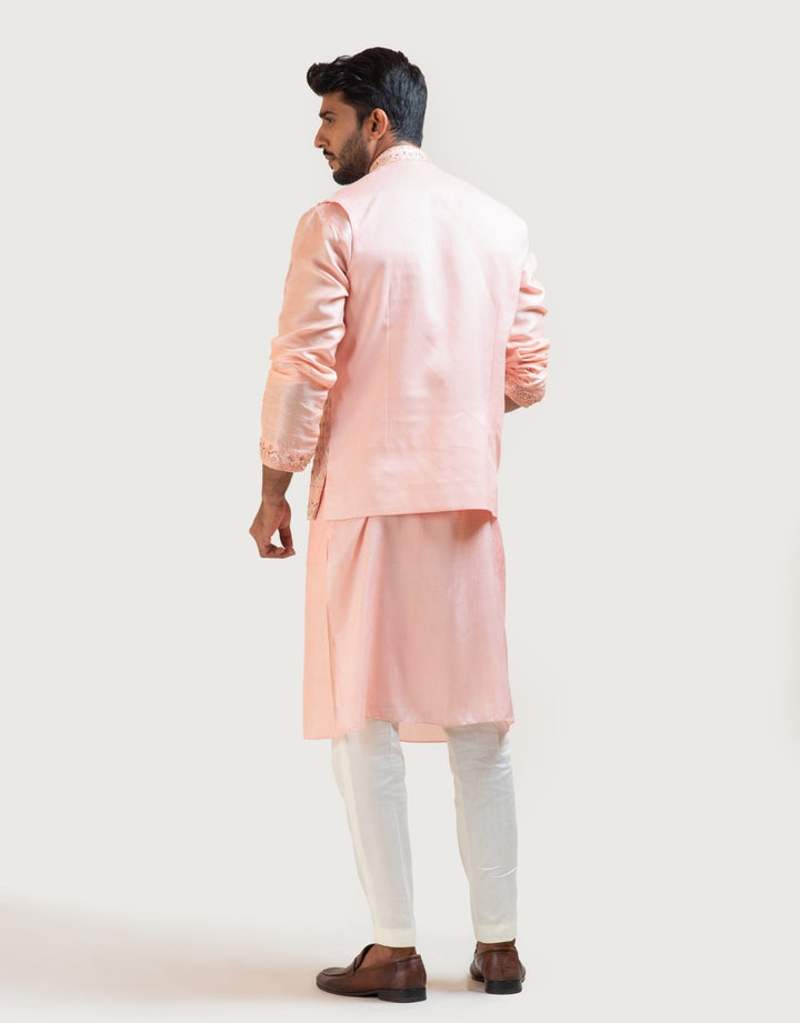 Peach Hand Embroidered Nehru Jacket Smriti - Fabilicious Fashion
