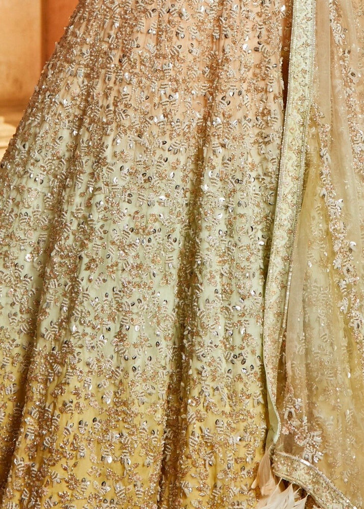 Peach Mint and Gold Organza Lehenga Set Nitika Gujral - Fabilicious Fashion