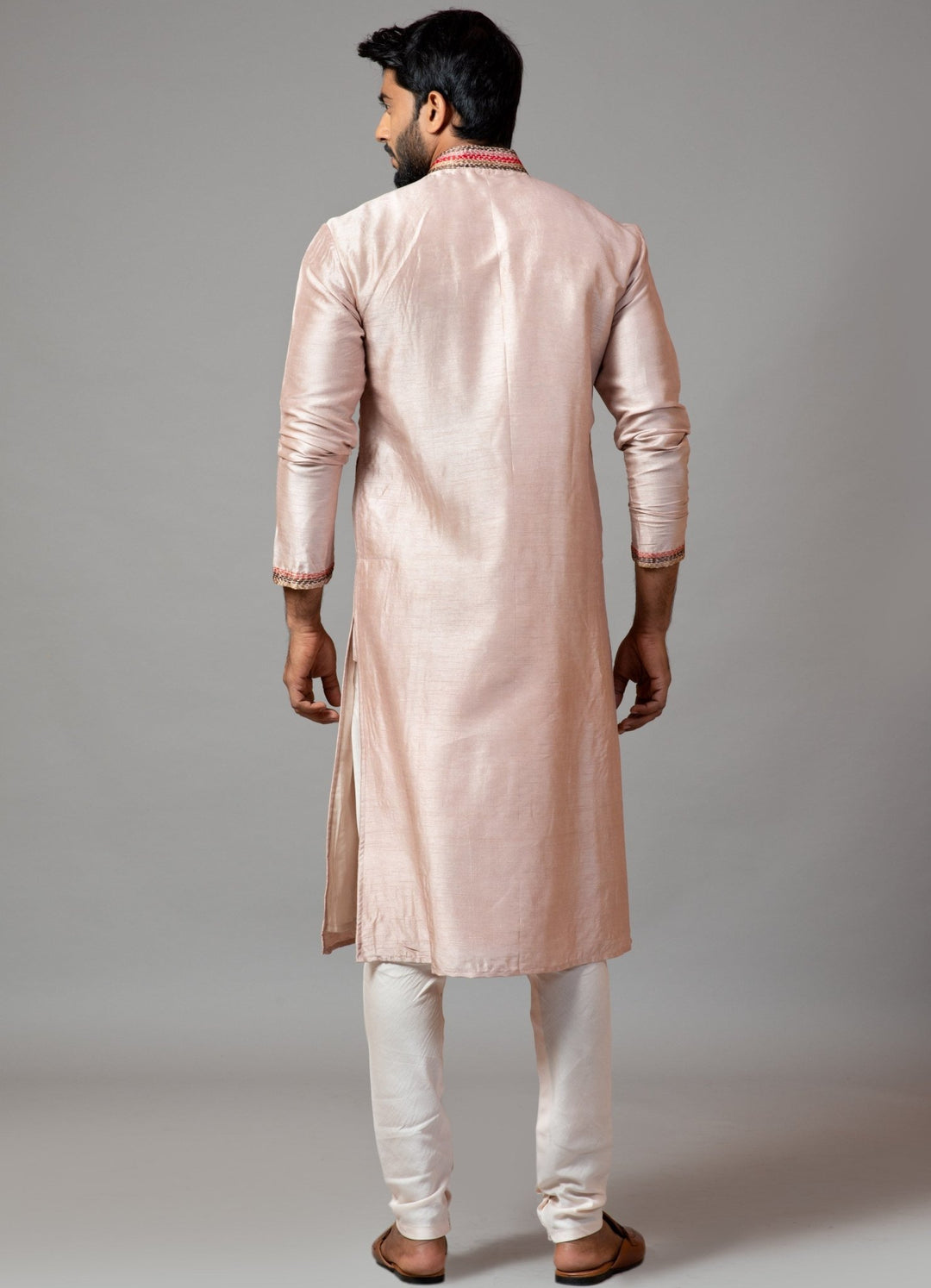 Peach Multicolour Thread Stitch-Lines Kurta Set Smriti - Fabilicious Fashion