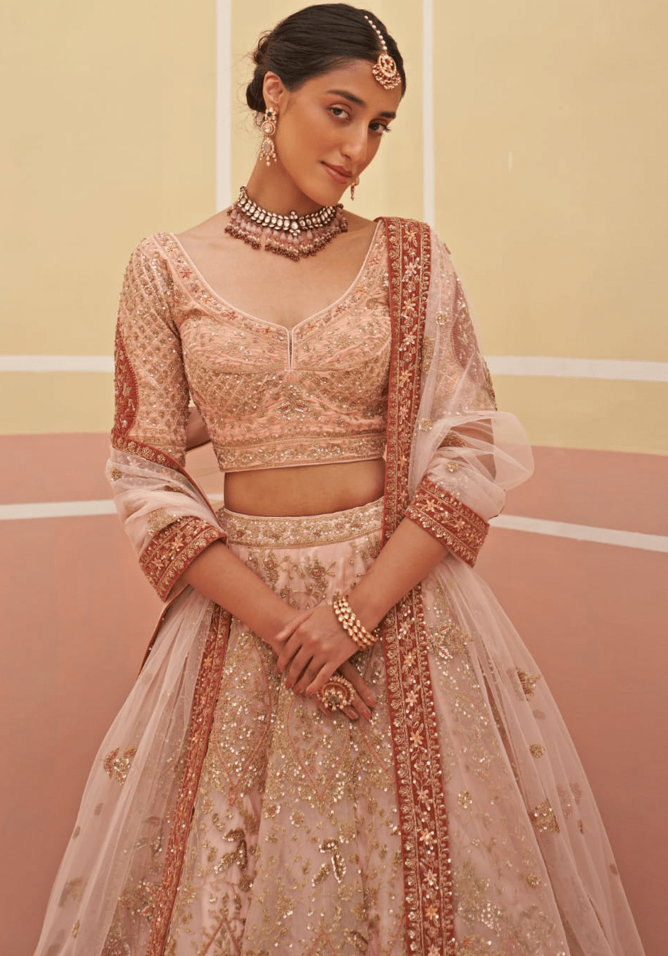 Peach Organza Embroidered Bridal Lehenga Angad Singh - Fabilicious Fashion