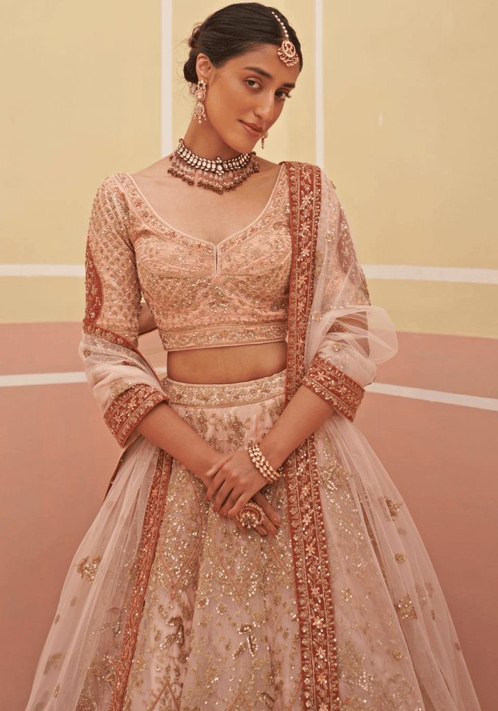 Peach Organza Embroidered Bridal Lehenga Angad Singh - Fabilicious Fashion