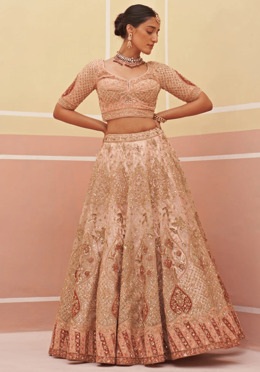 Peach Organza Embroidered Bridal Lehenga Angad Singh - Fabilicious Fashion