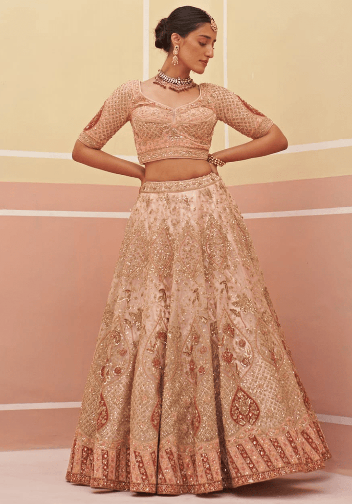 Peach Organza Embroidered Bridal Lehenga Angad Singh - Fabilicious Fashion
