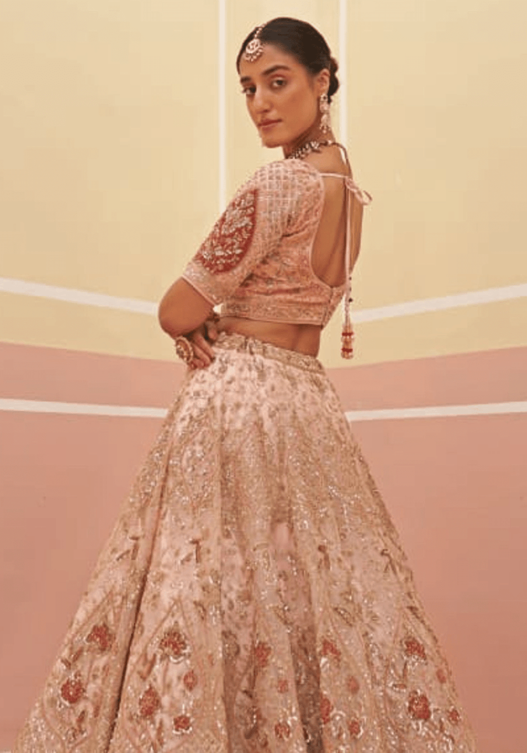 Peach Organza Embroidered Bridal Lehenga Angad Singh - Fabilicious Fashion