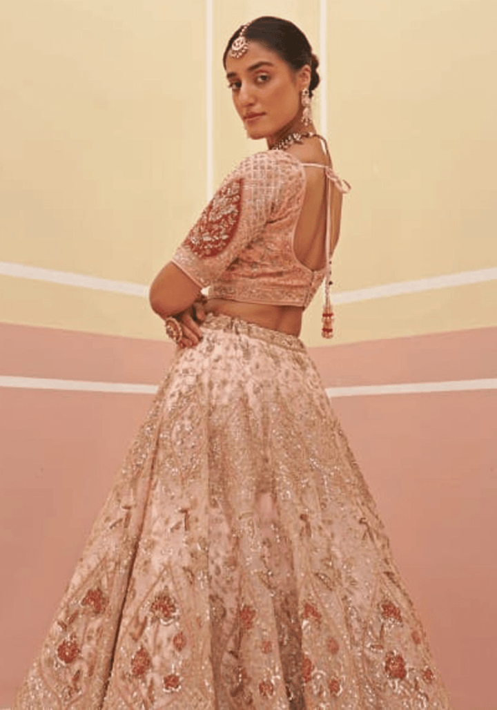 Peach Organza Embroidered Bridal Lehenga Angad Singh - Fabilicious Fashion