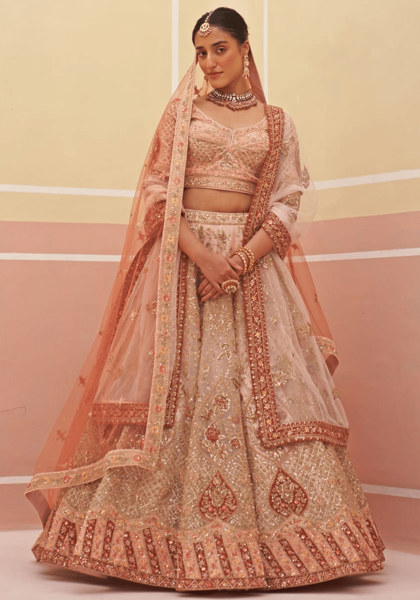 Peach Organza Embroidered Bridal Lehenga Angad Singh - Fabilicious Fashion