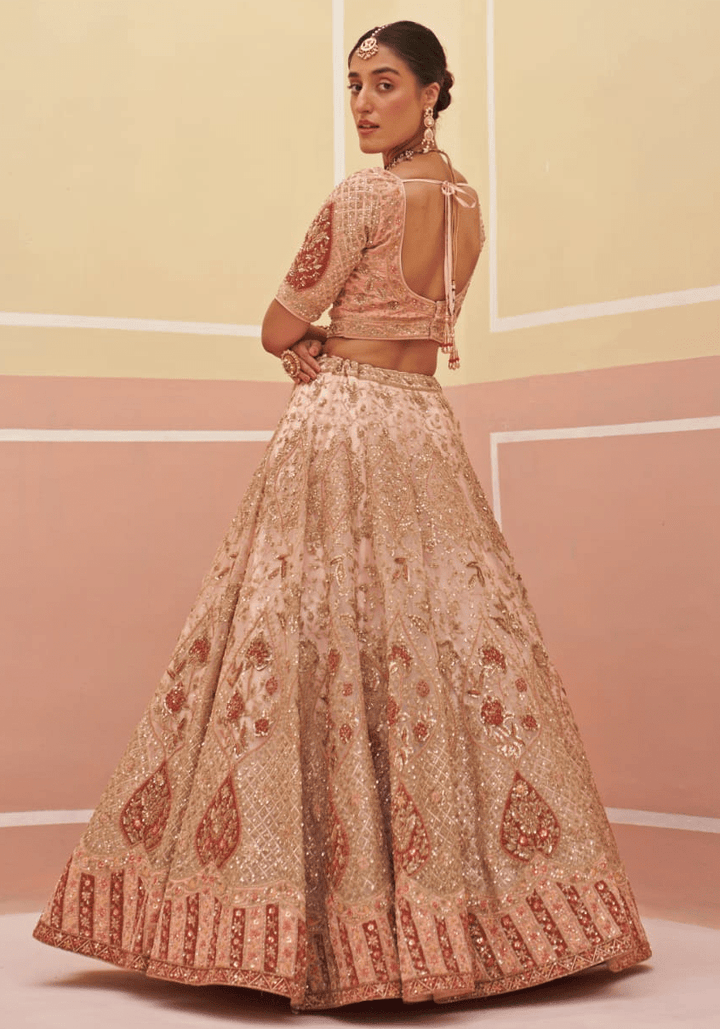 Peach Organza Embroidered Bridal Lehenga Angad Singh - Fabilicious Fashion
