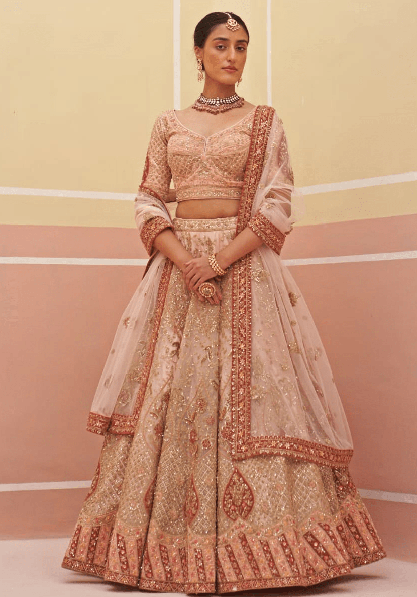 Peach Organza Embroidered Bridal Lehenga Angad Singh - Fabilicious Fashion