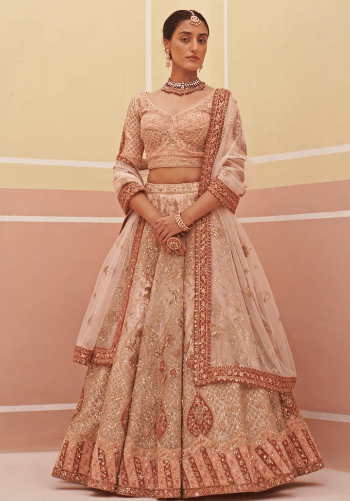 Peach Organza Embroidered Bridal Lehenga Angad Singh - Fabilicious Fashion