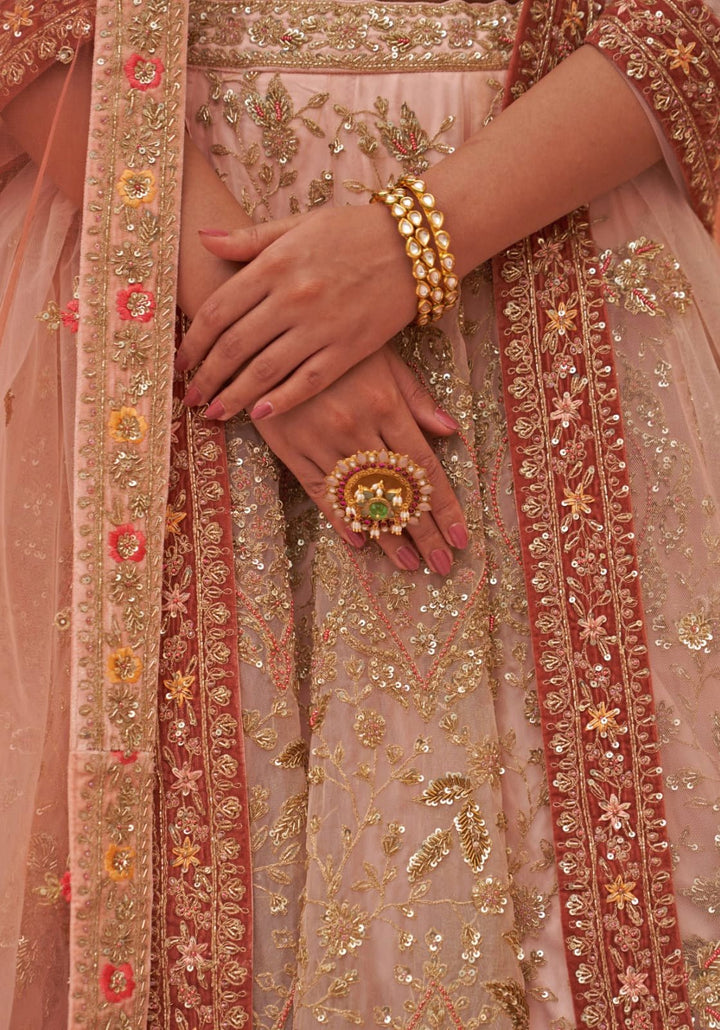 Peach Organza Embroidered Bridal Lehenga Angad Singh - Fabilicious Fashion