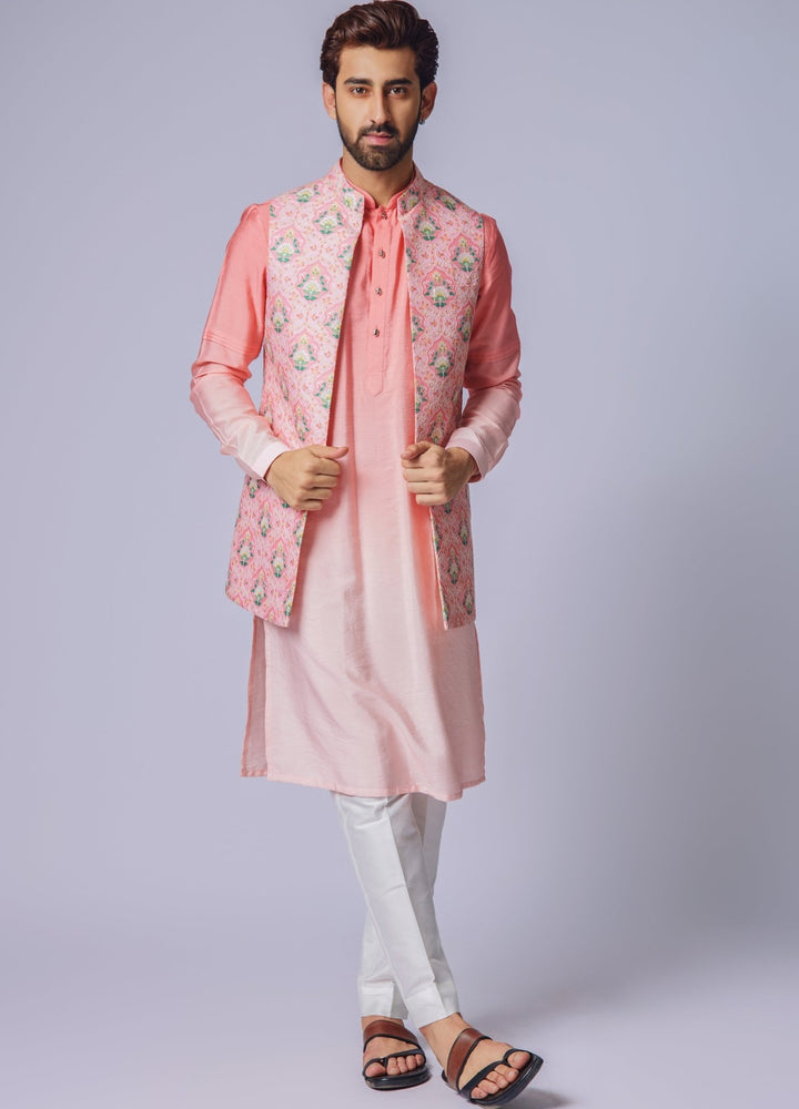 Peach Pink Floral Printed Jacket Set Chatenya Mittal - Fabilicious Fashion