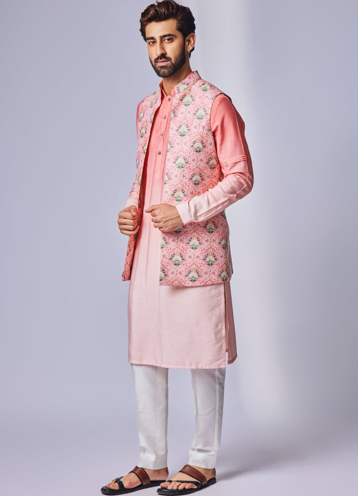 Peach Pink Floral Printed Jacket Set Chatenya Mittal - Fabilicious Fashion