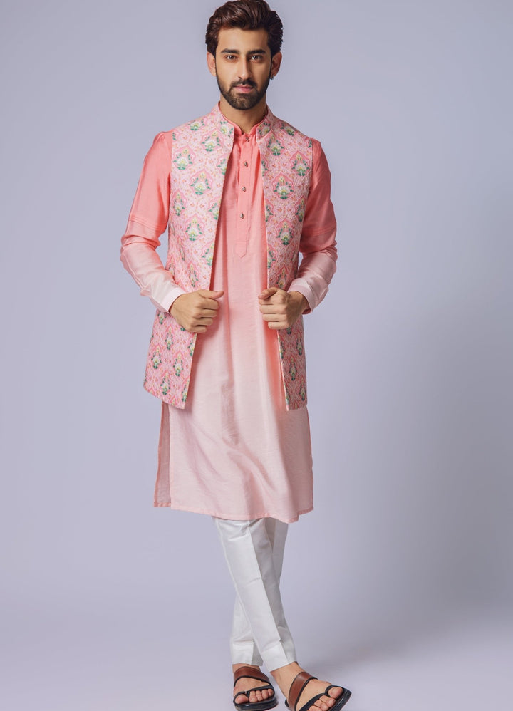 Peach Pink Floral Printed Jacket Set Chatenya Mittal - Fabilicious Fashion
