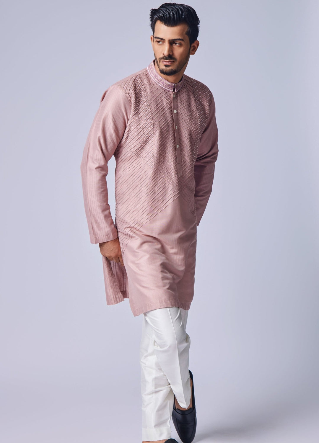 Peach Pink Pearl Embellished Kurta Set Chatenya Mittal - Fabilicious Fashion