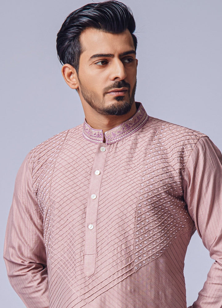 Peach Pink Pearl Embellished Kurta Set Chatenya Mittal - Fabilicious Fashion