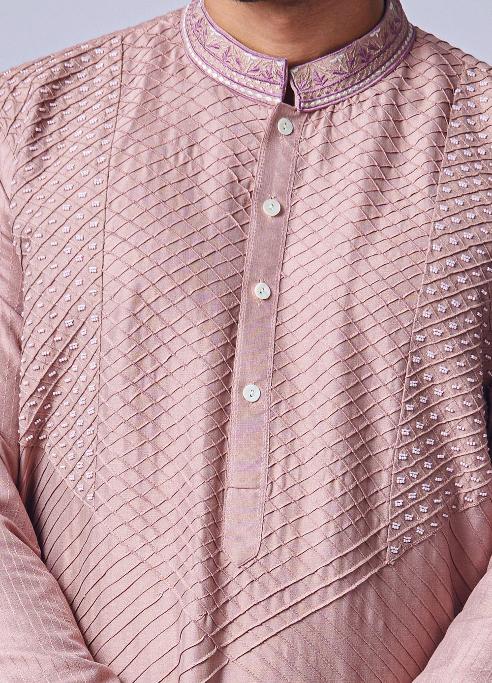 Peach Pink Pearl Embellished Kurta Set Chatenya Mittal - Fabilicious Fashion