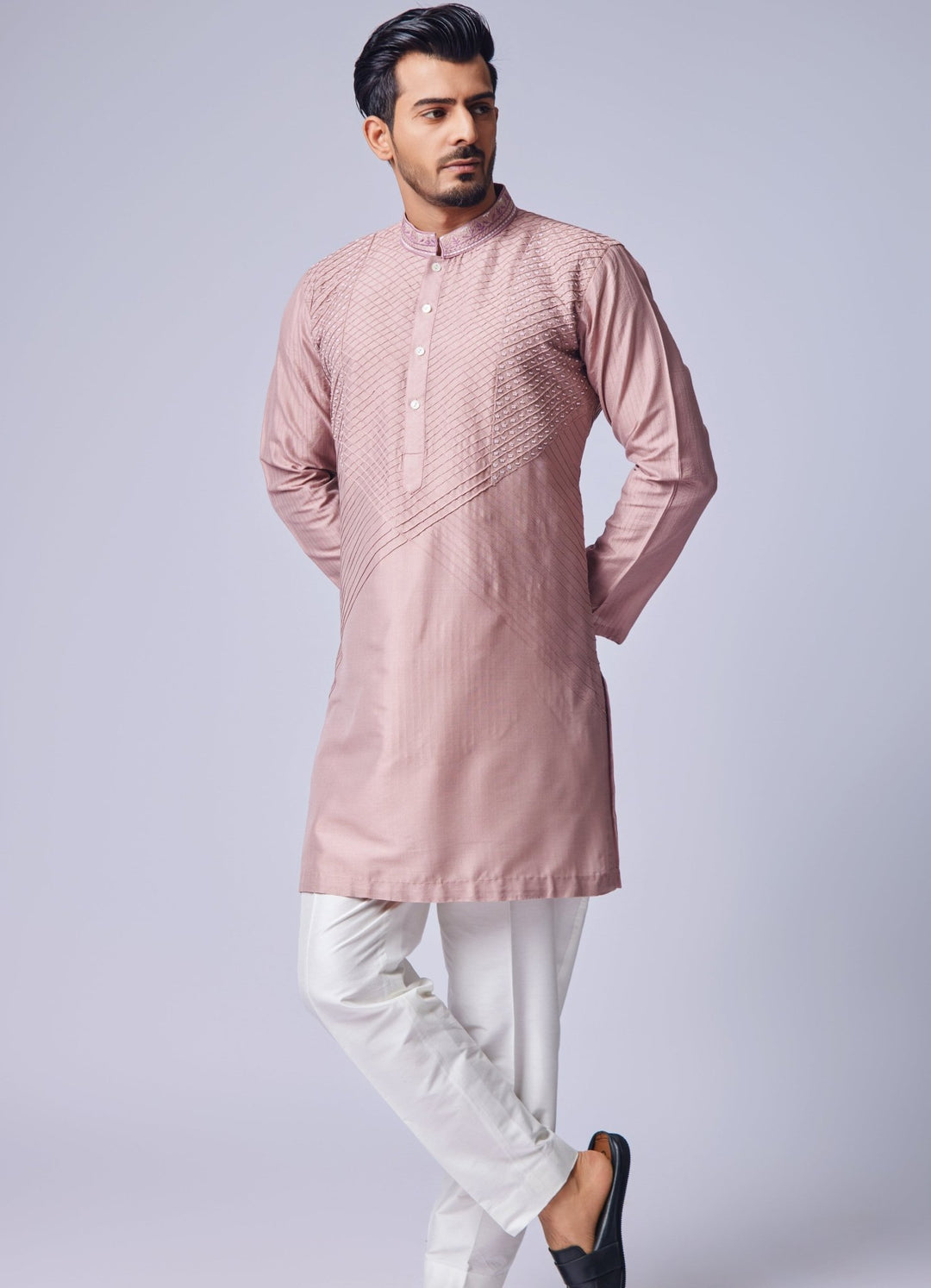 Peach Pink Pearl Embellished Kurta Set Chatenya Mittal - Fabilicious Fashion