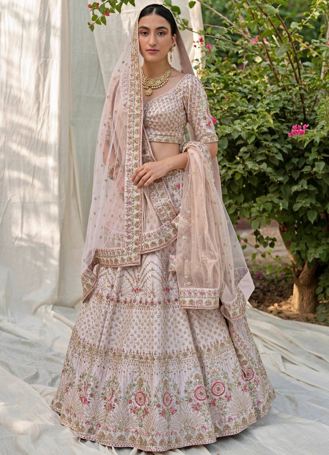 Peach Raw Silk Double Dupatta Lehenga Set Angad Singh - Fabilicious Fashion