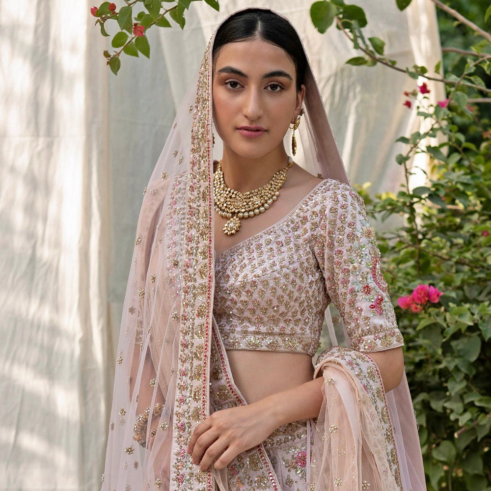 Peach Raw Silk Double Dupatta Lehenga Set Angad Singh - Fabilicious Fashion