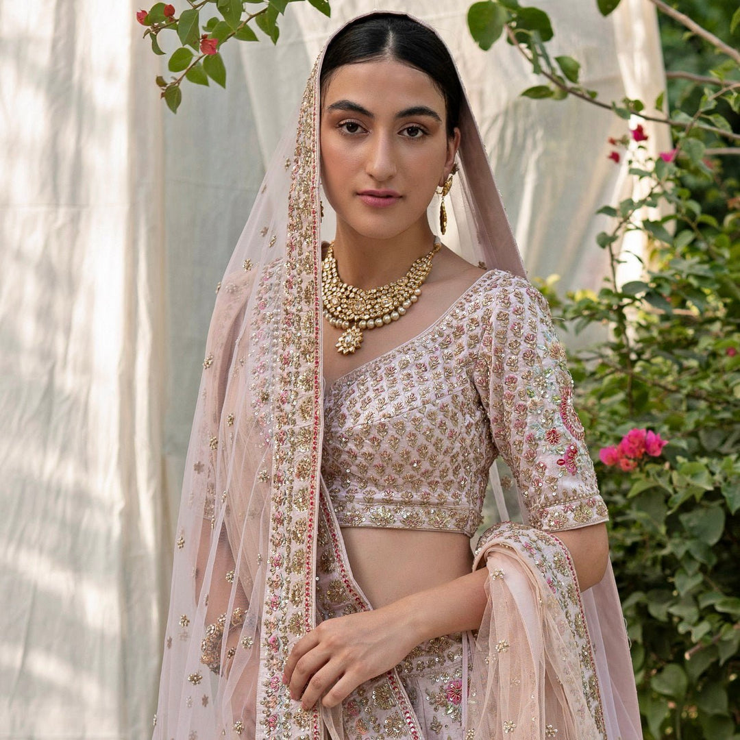 Peach Raw Silk Double Dupatta Lehenga Set Angad Singh - Fabilicious Fashion