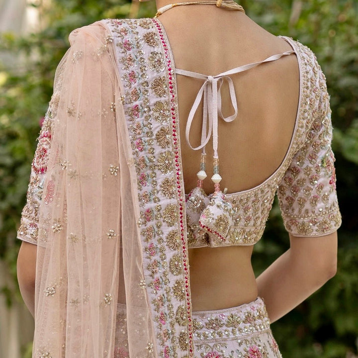 Peach Raw Silk Double Dupatta Lehenga Set Angad Singh - Fabilicious Fashion
