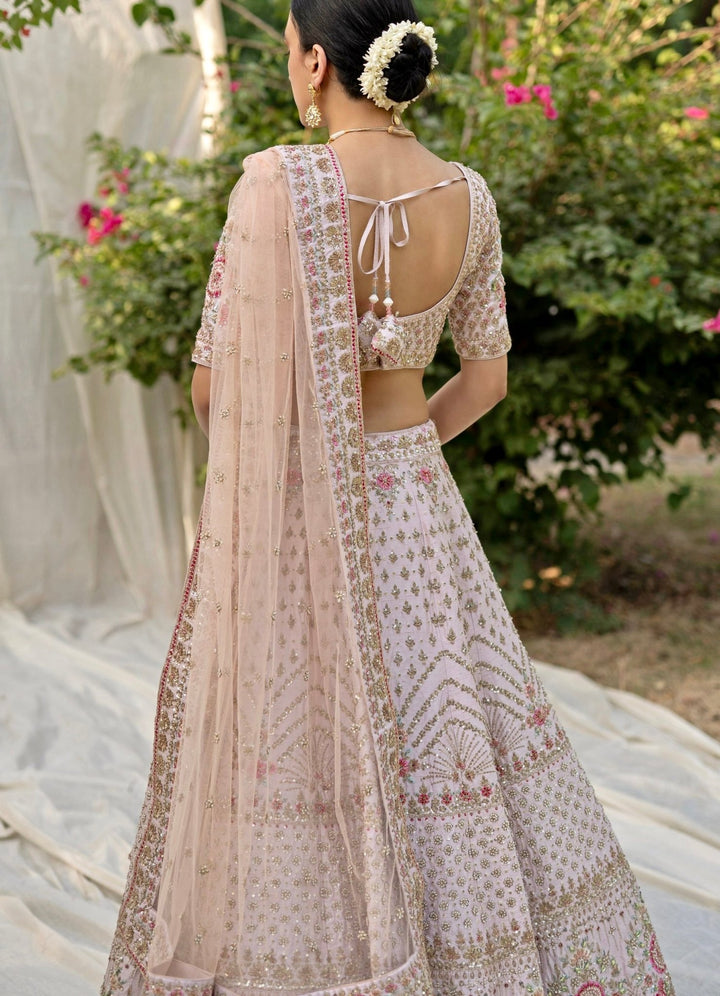 Peach Raw Silk Double Dupatta Lehenga Set Angad Singh - Fabilicious Fashion