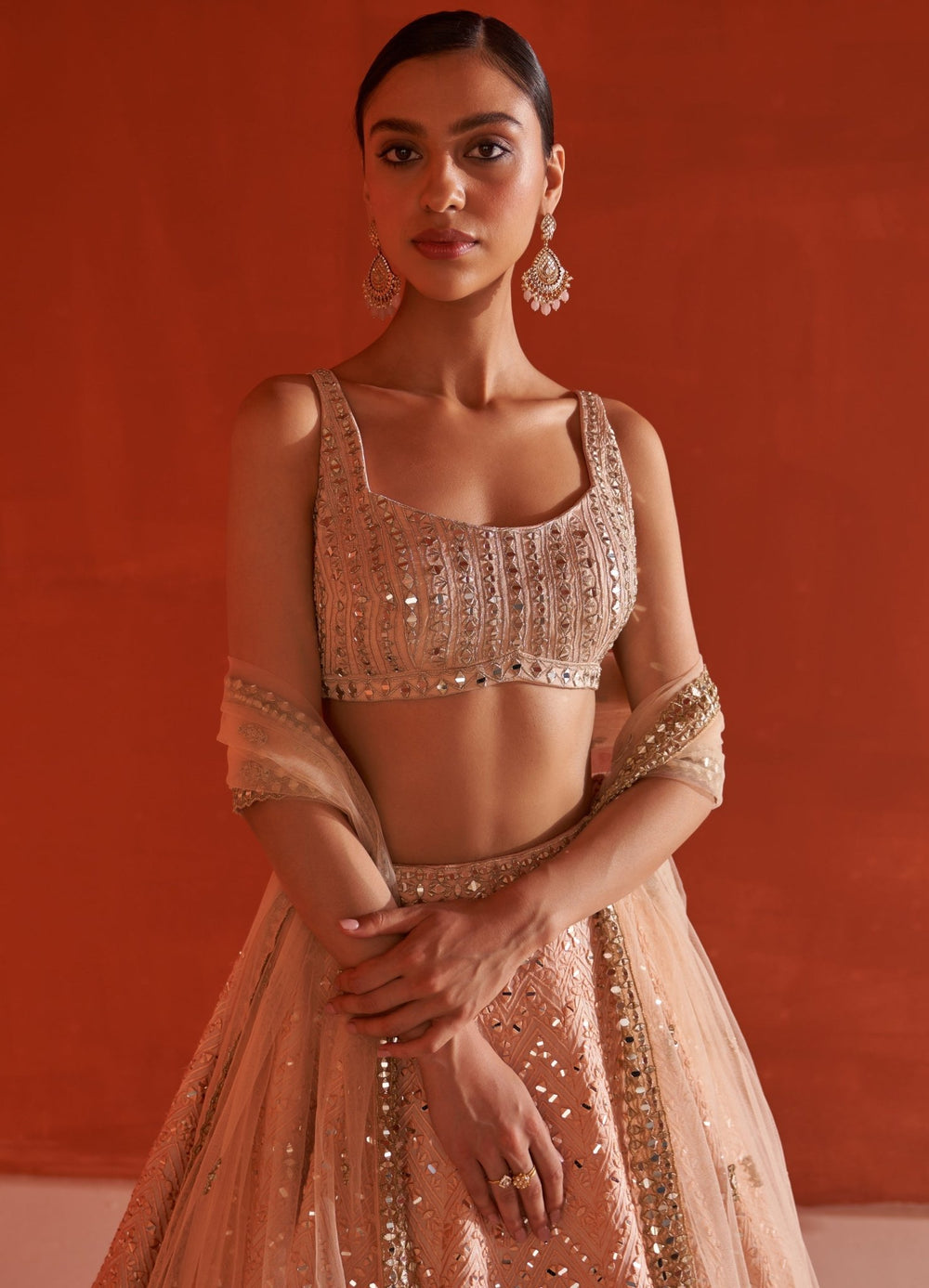Peach Raw Silk Lehenga Set With Net Dupatta Angad Singh - Fabilicious Fashion