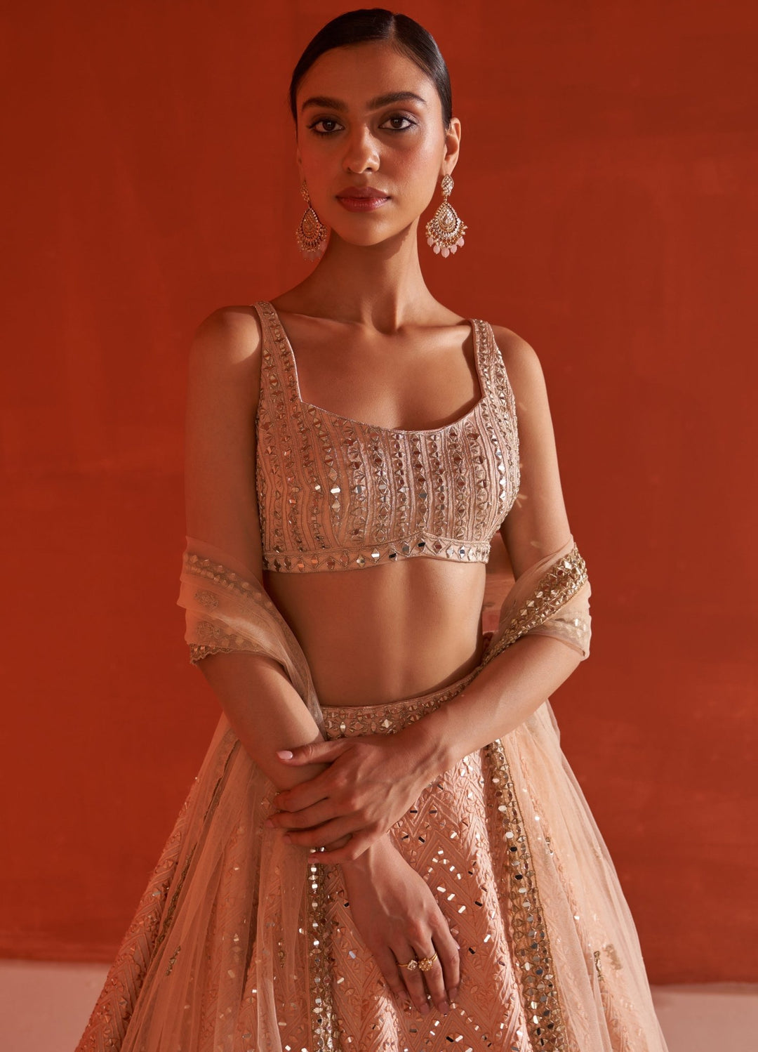 Peach Raw Silk Lehenga Set With Net Dupatta Angad Singh - Fabilicious Fashion