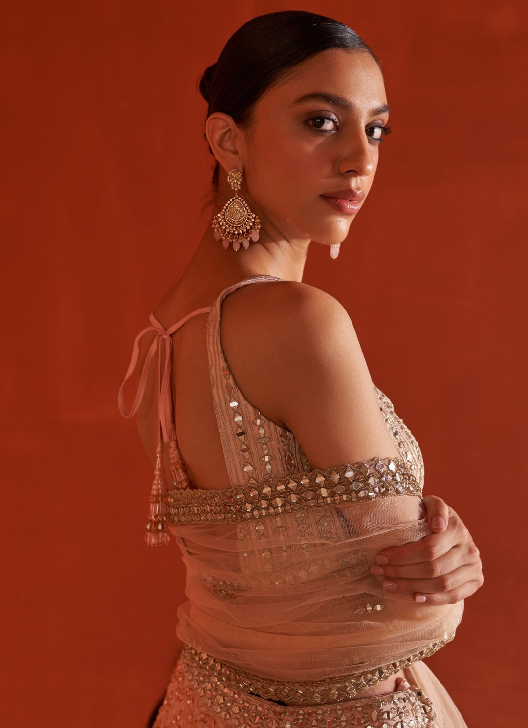Peach Raw Silk Lehenga Set With Net Dupatta Angad Singh - Fabilicious Fashion