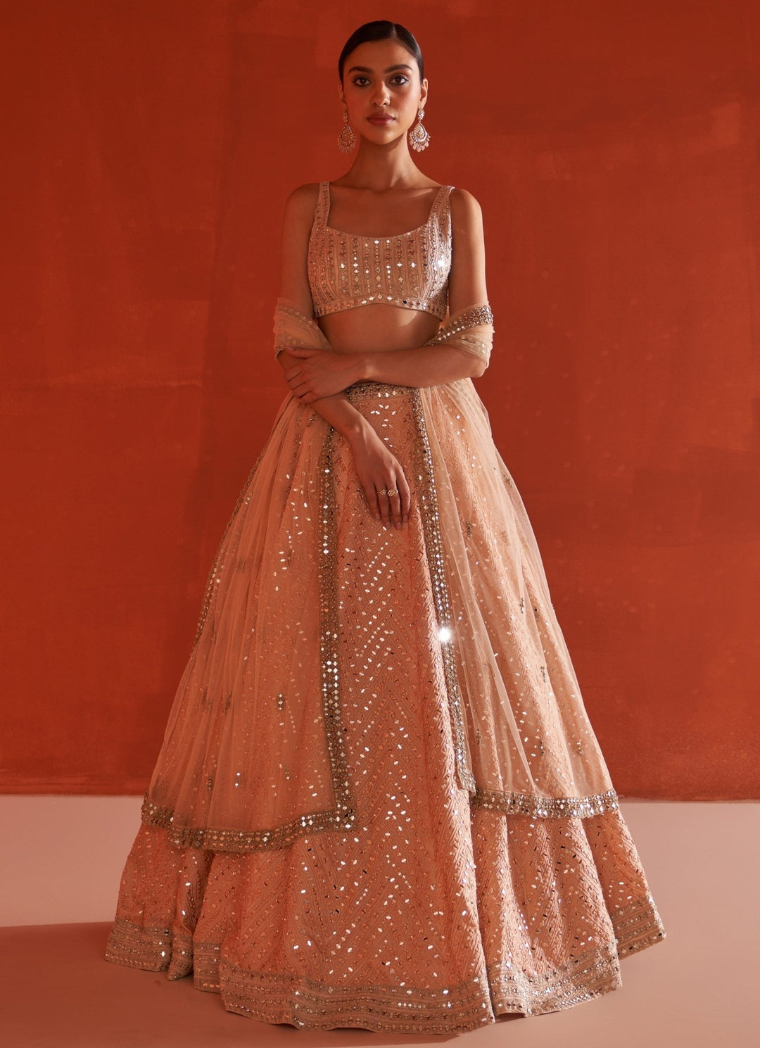 Peach Raw Silk Lehenga Set With Net Dupatta Angad Singh - Fabilicious Fashion