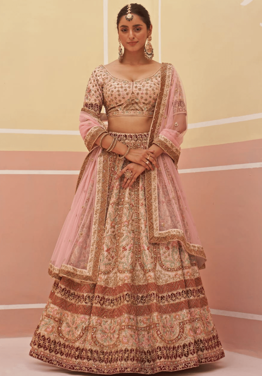 Peach Silk Embroidered Bridal Lehenga Angad Singh - Fabilicious Fashion