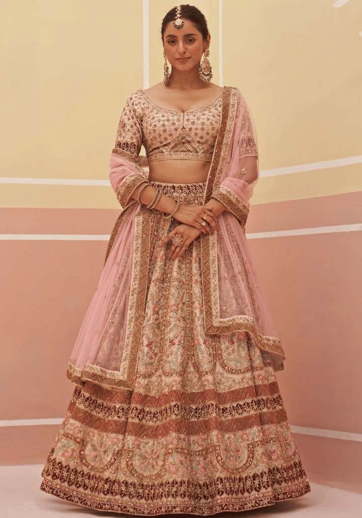 Peach Silk Embroidered Bridal Lehenga Angad Singh - Fabilicious Fashion