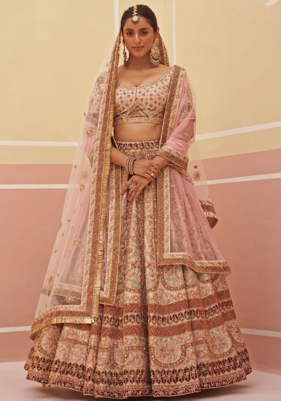 Peach Silk Embroidered Bridal Lehenga Angad Singh - Fabilicious Fashion