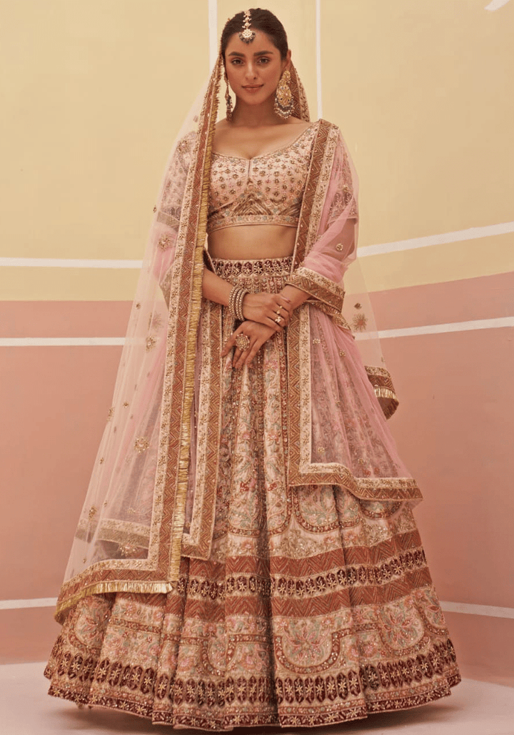 Peach Silk Embroidered Bridal Lehenga Angad Singh - Fabilicious Fashion