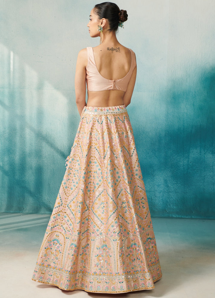 Peach Silk Lehenga With Front Open Jacket Set Suhino - Fabilicious Fashion