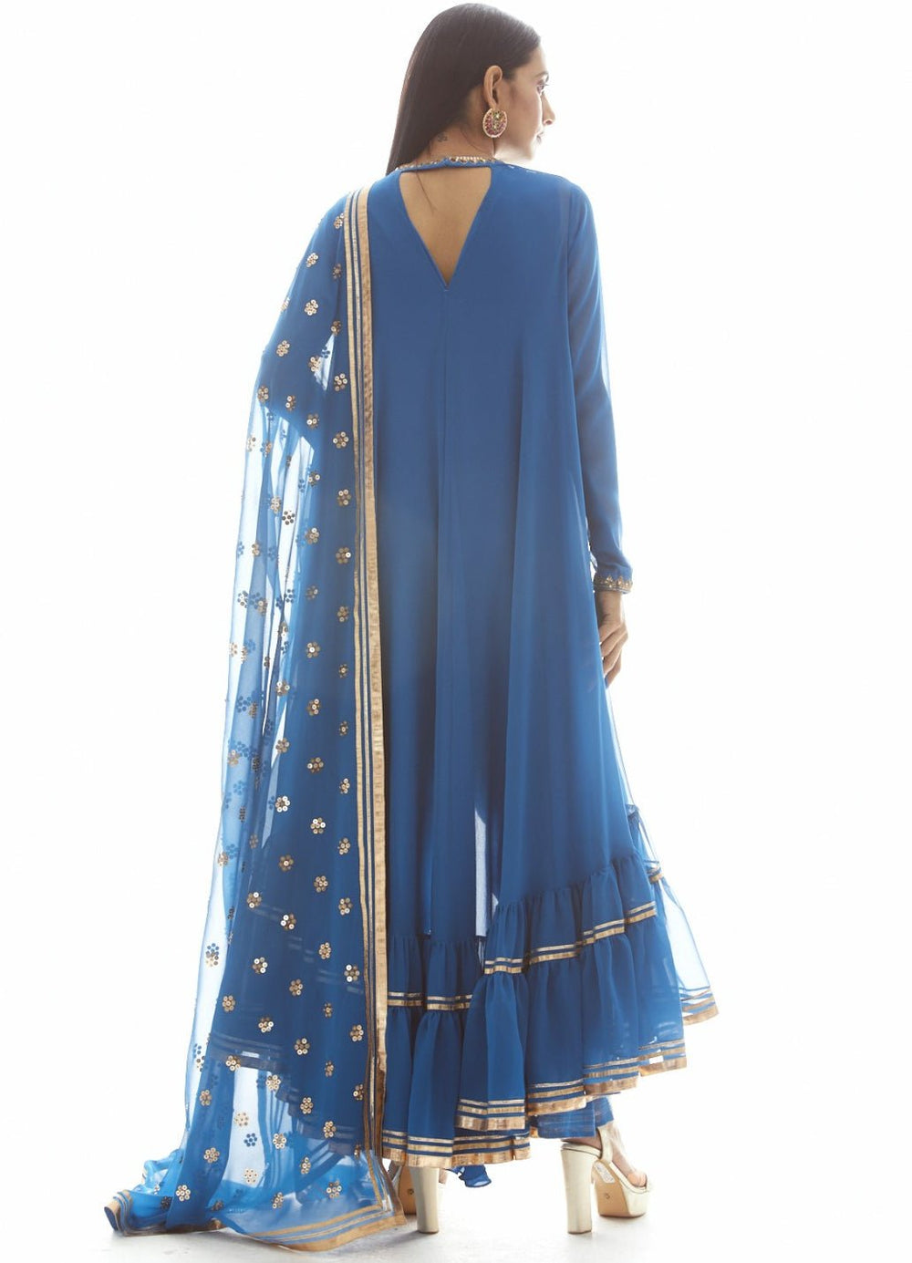 Peacock Blue High Low Kurta Set Vvani by Vani Vats - Fabilicious Fashion