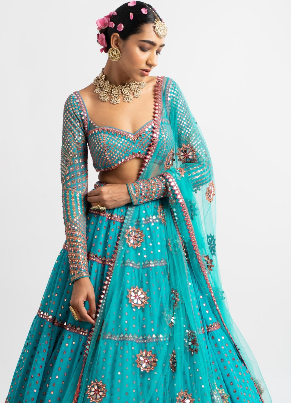 Peacock Green Sweetheart Neck Multicoloured Lehenga Set Vvani by Vani Vats - Fabilicious Fashion
