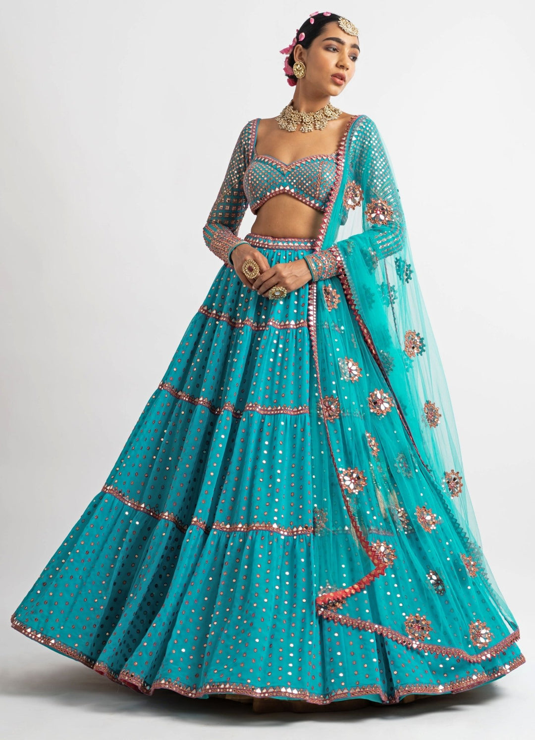 Peacock Green Sweetheart Neck Multicoloured Lehenga Set Vvani by Vani Vats - Fabilicious Fashion