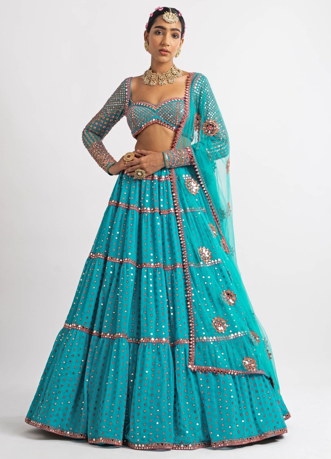 Peacock Green Sweetheart Neck Multicoloured Lehenga Set Vvani by Vani Vats - Fabilicious Fashion