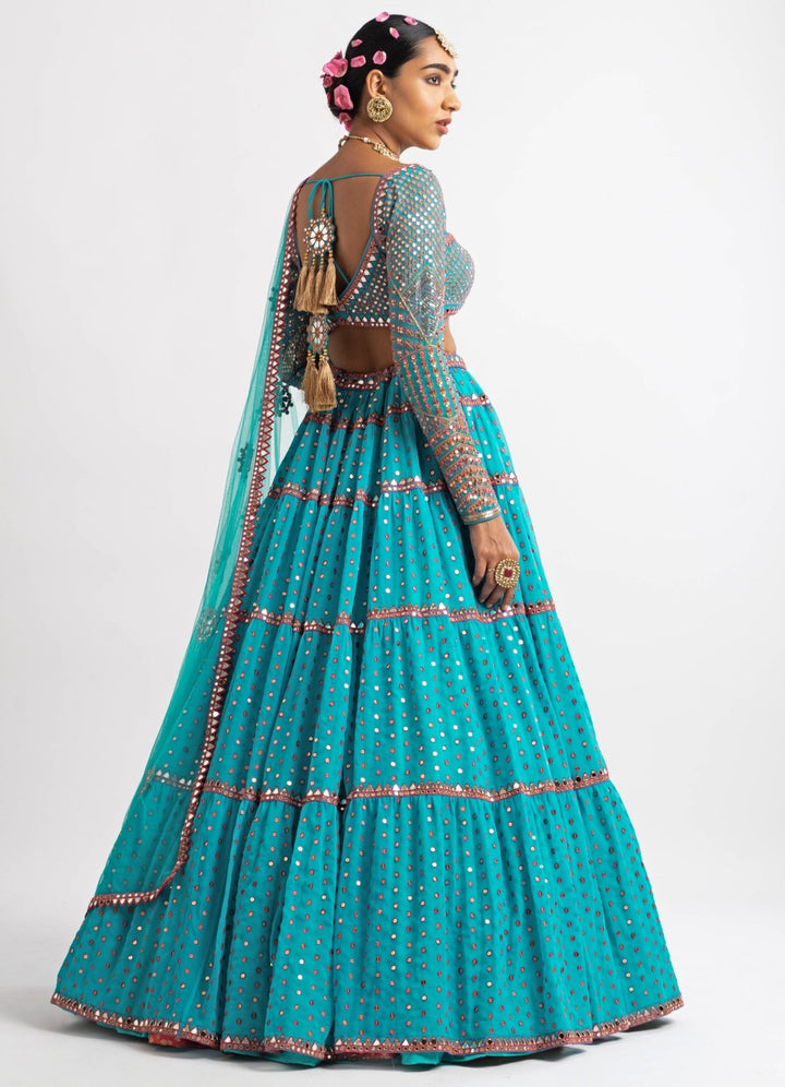 Peacock Green Sweetheart Neck Multicoloured Lehenga Set Vvani by Vani Vats - Fabilicious Fashion