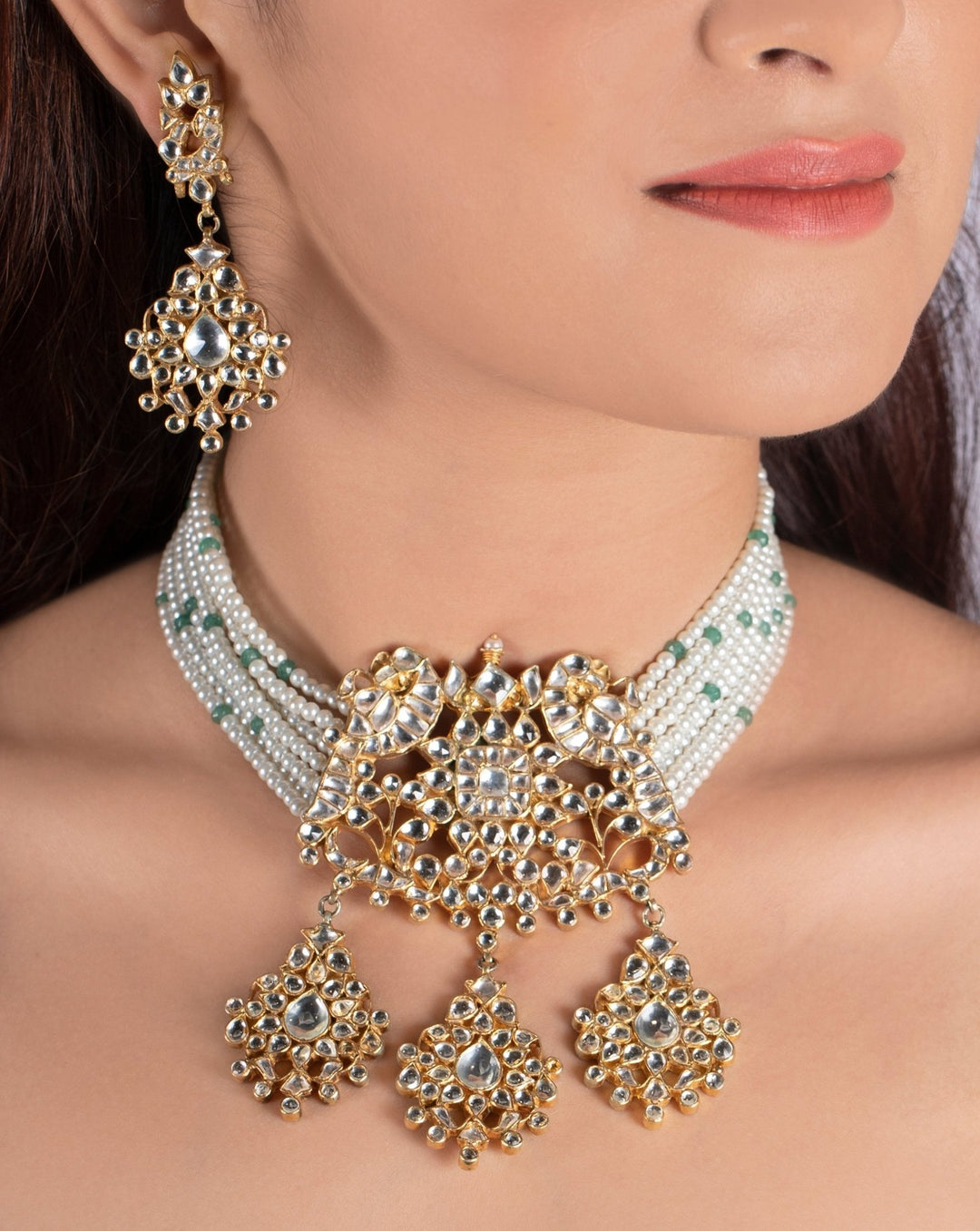 Peacock Pendant Choker Set Riana by Shikha Jindal - Fabilicious Fashion
