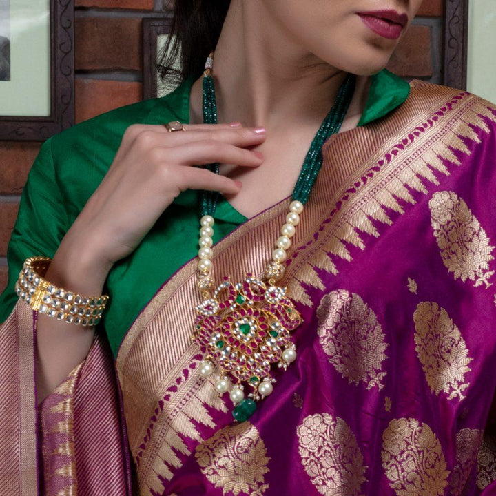 Peacock Pendant Set in Pink and Green Hues Riana by Shikha Jindal - Fabilicious Fashion