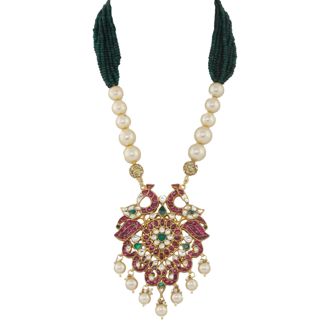 Peacock Pendant Set in Pink and Green Hues Riana by Shikha Jindal - Fabilicious Fashion