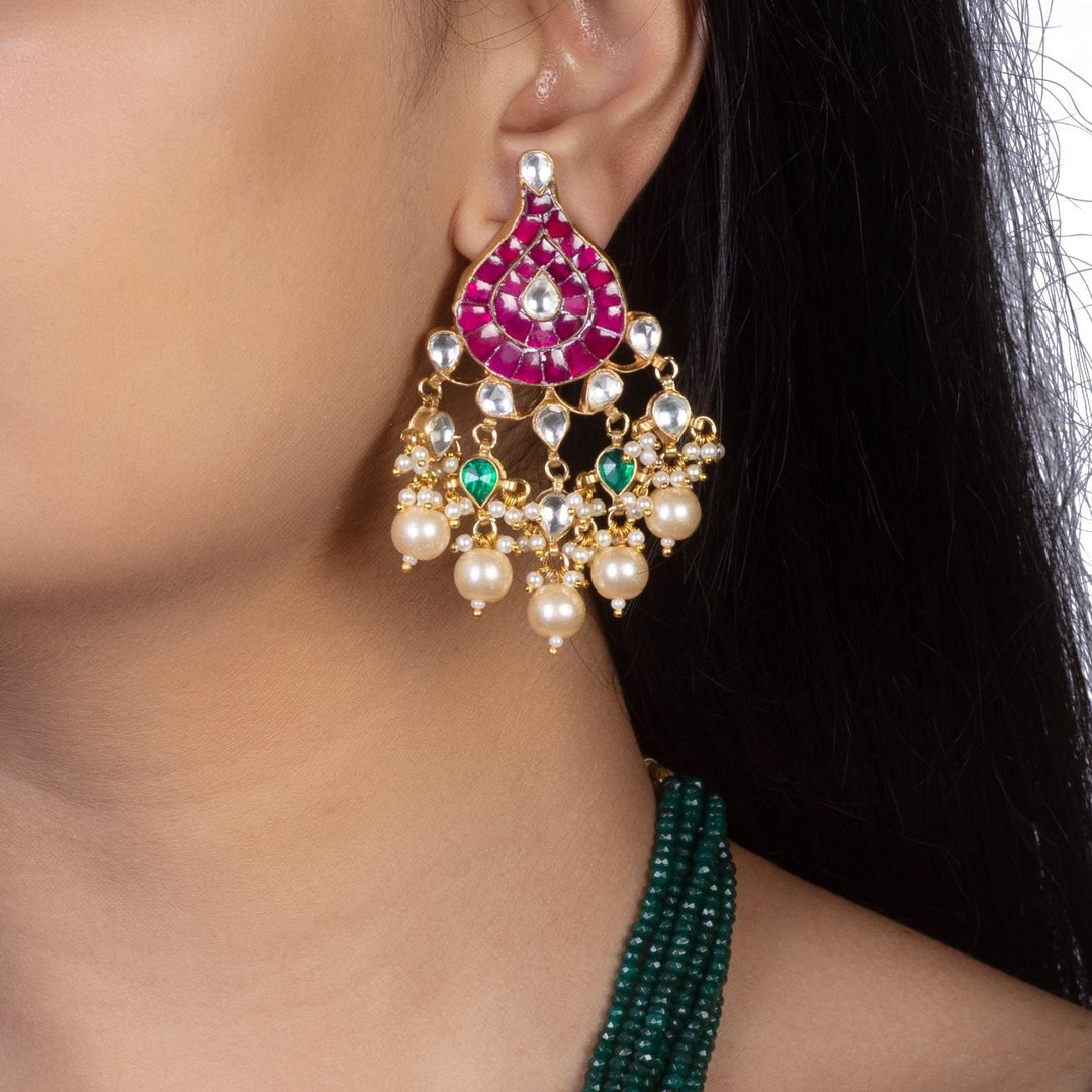 Peacock Pendant Set in Pink and Green Hues Riana by Shikha Jindal - Fabilicious Fashion