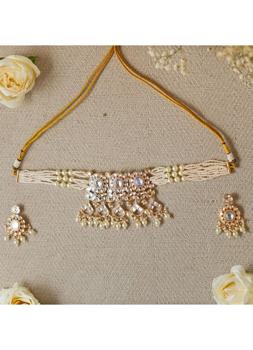 Pearl and Kundan Choker Necklace Set Zevar by Geeta - Fabilicious Fashion
