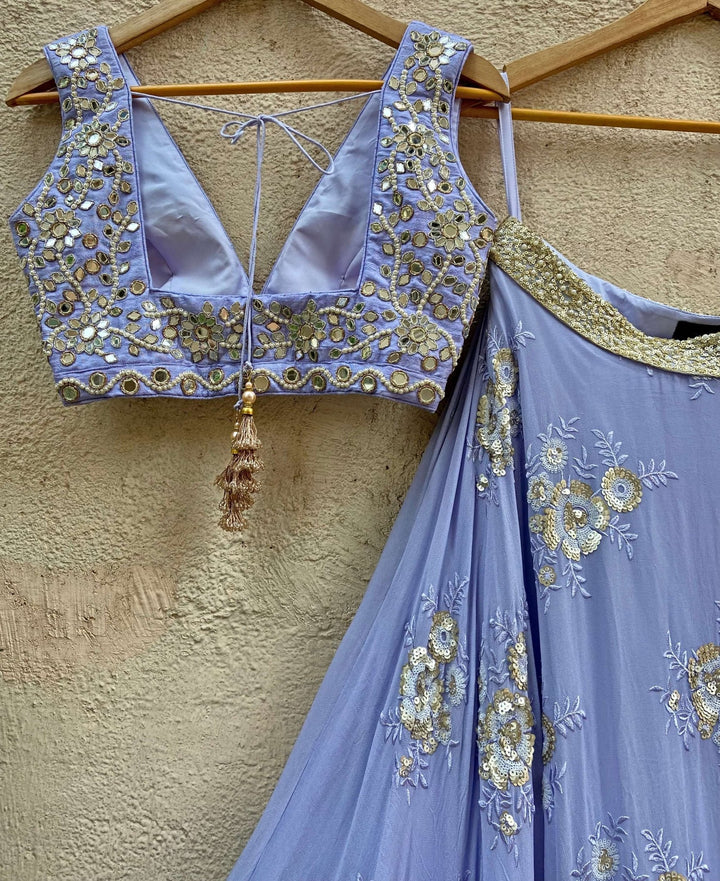 Periwinkle Blue and Gold Mirror Lehenga Set Priti Sahni - Fabilicious Fashion