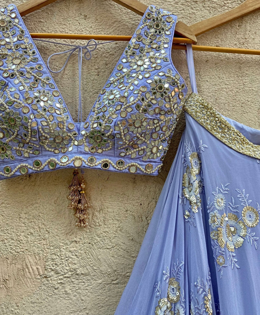 Periwinkle Blue and Gold Mirror Lehenga Set Priti Sahni - Fabilicious Fashion