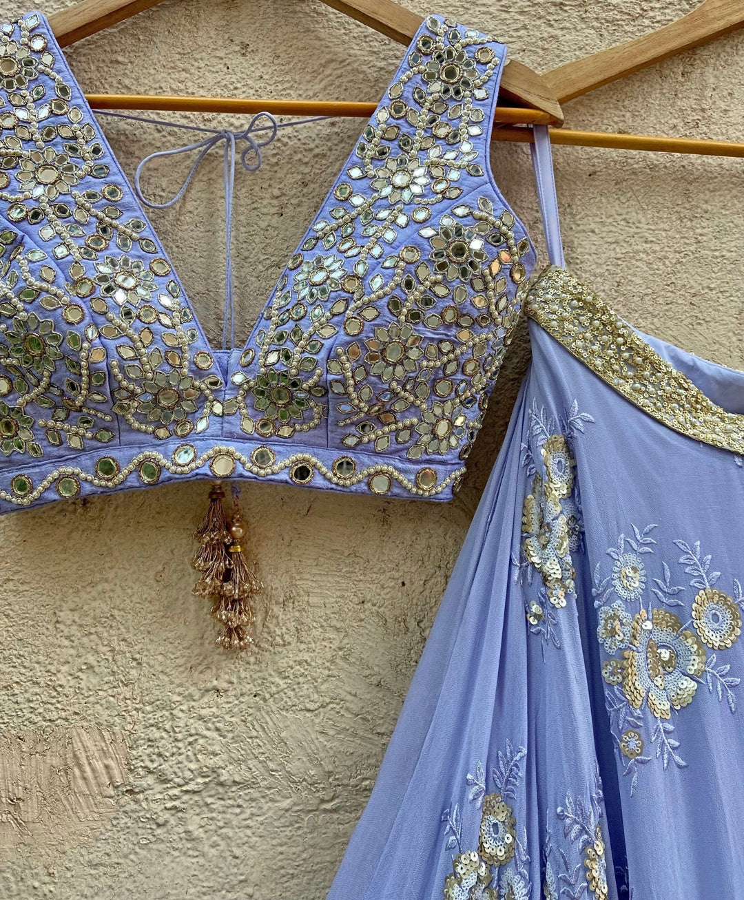 Periwinkle Blue and Gold Mirror Lehenga Set Priti Sahni - Fabilicious Fashion